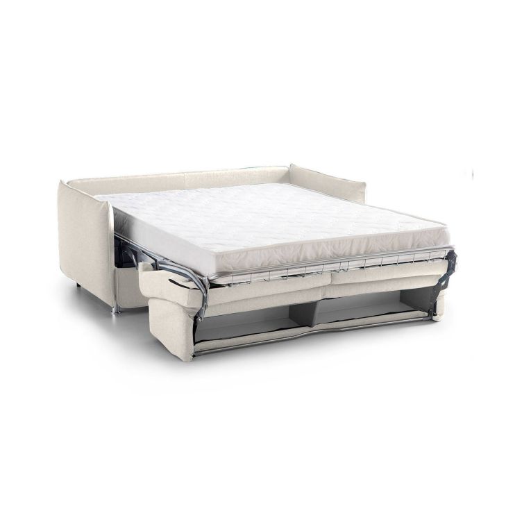Divano Letto 2 Posti Beige Sfoderabile Contenitore 180x95 cm, di Apertura a Ribalta Made in Italy - Trovo