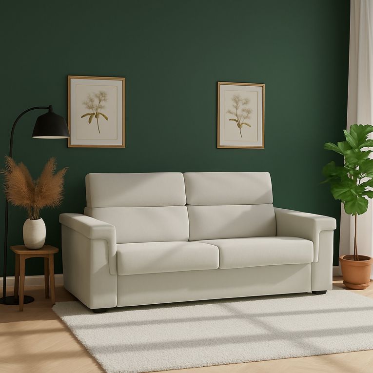Divano Letto 2 Posti Beige Sfoderabile Contenitore 185x95 cm, di Apertura a Ribalta Made in Italy - Rigolato