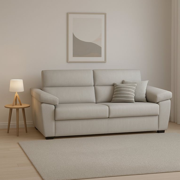 Divano Letto 2 Posti Beige Sfoderabile Contenitore 185x95 cm, di Apertura a Ribalta Made in Italy - Salorno