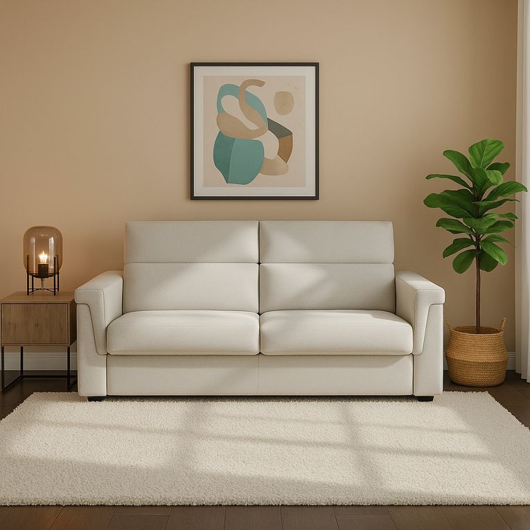 Divano Letto 2 Posti Beige Sfoderabile Contenitore 205x95 cm, di Apertura a Ribalta Made in Italy - Biscossi
