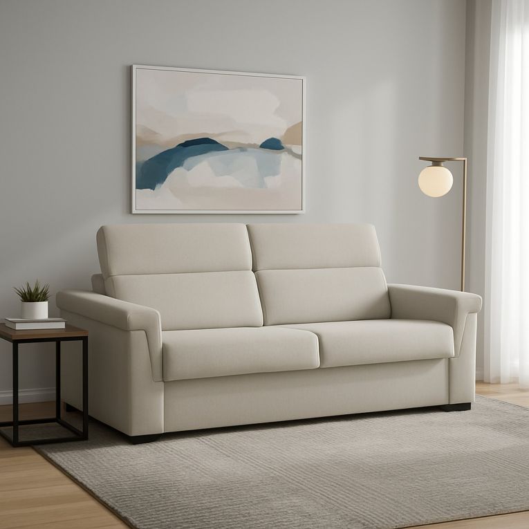 Divano Letto 2 Posti Beige Sfoderabile Contenitore 205x95 cm, di Apertura a Ribalta Made in Italy - Brusasco