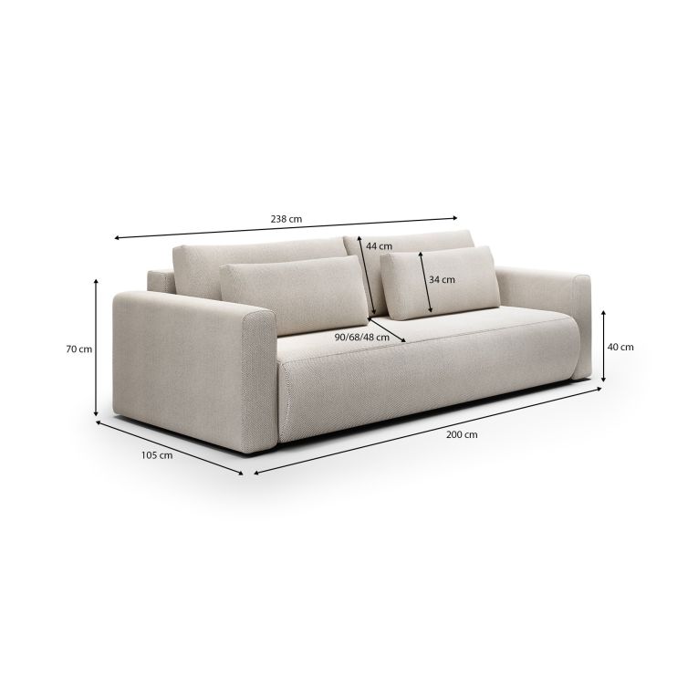 Divano Letto 2 Posti Bianco Contenitore di Apertura a Libro 240x105 cm, Reclinabile - Erbezzo