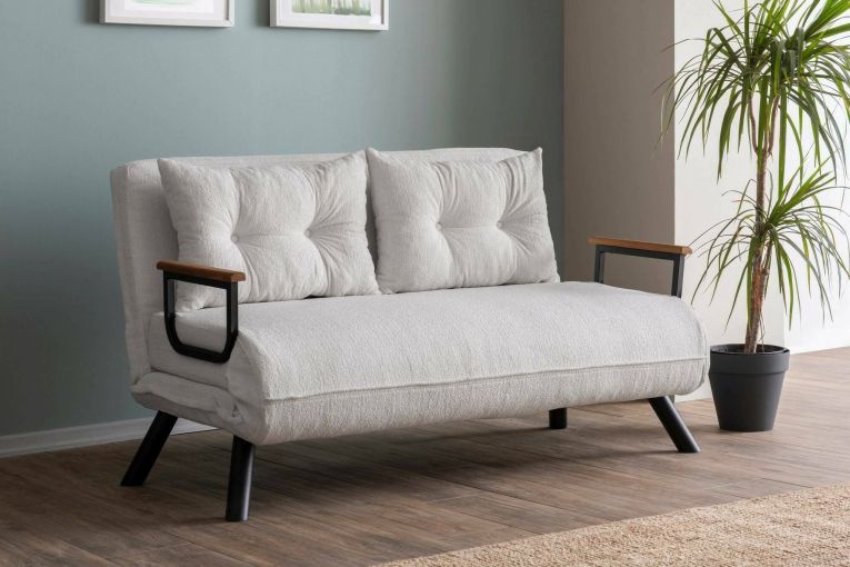 Divano Letto 2 Posti Bianco Contenitore Reclinabile 133x78 cm, Braccioli - Calvin