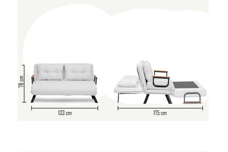 Divano Letto 2 Posti Bianco Contenitore Reclinabile 133x78 cm, Braccioli - Calvin