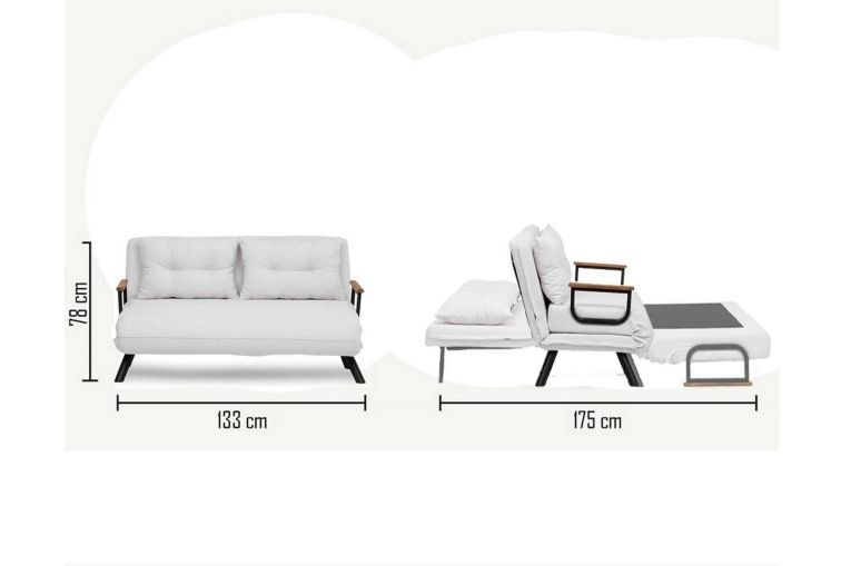 Divano Letto 2 Posti Bianco Contenitore Reclinabile 133x78 cm, Braccioli - Calvin