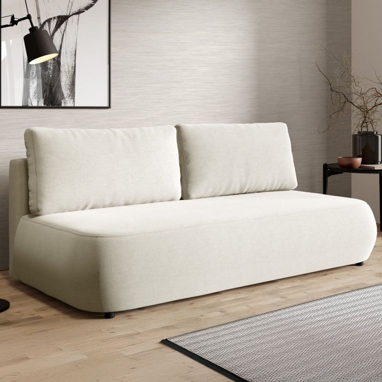 Divano Letto 2 Posti Bianco Crema Contenitore Cuscini Sfoderabili 210x106 cm, Reclinabile - Brugnato