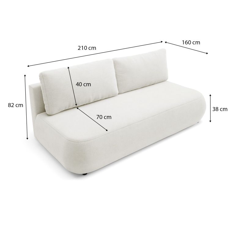 Divano Letto 2 Posti Bianco Crema Contenitore Cuscini Sfoderabili 210x106 cm, Reclinabile - Brugnato