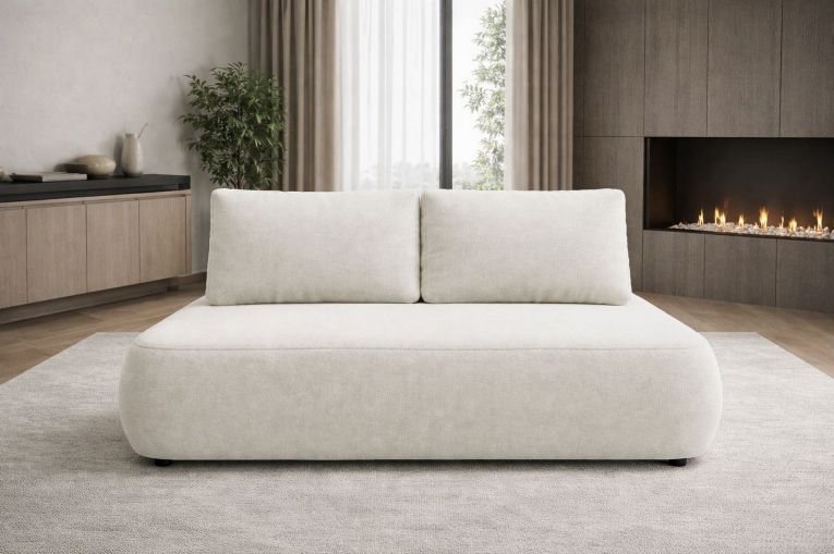 Divano Letto 2 Posti Bianco Crema Contenitore Cuscini Sfoderabili 210x106 cm, Reclinabile - Brugnato