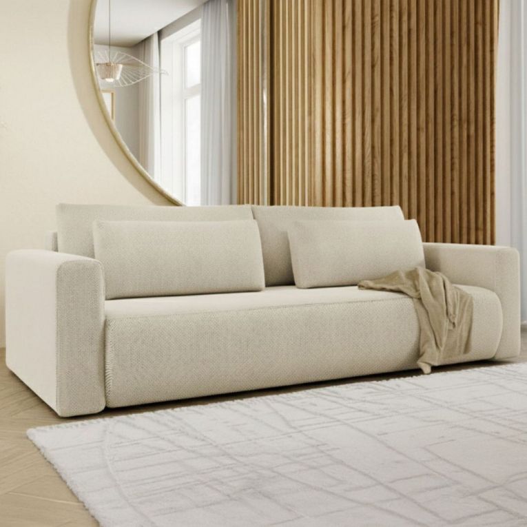 Divano Letto 2 Posti Bianco Crema Contenitore di Apertura a Libro 240x105 cm, Reclinabile - Erbezzo