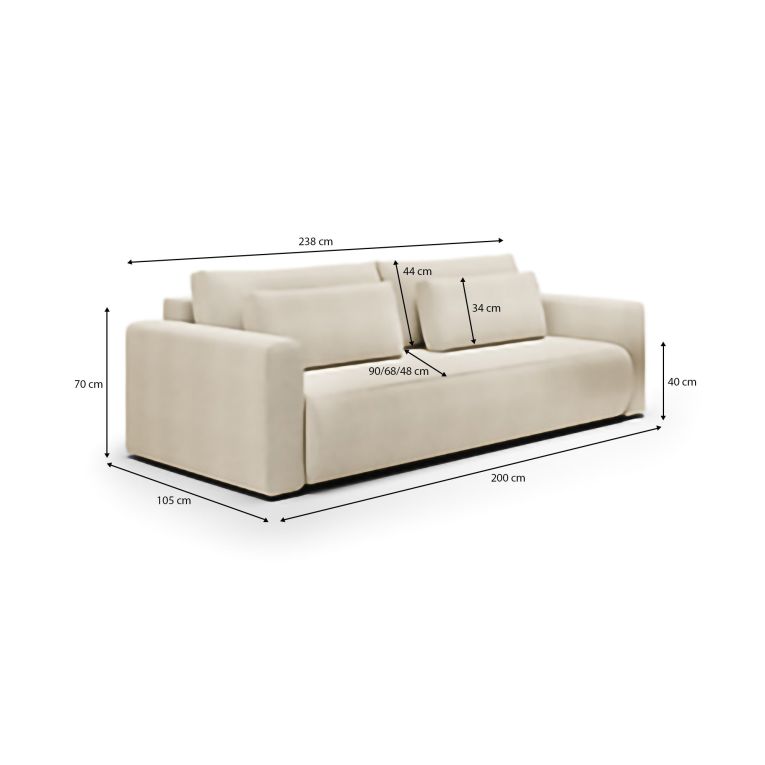 Divano Letto 2 Posti Bianco Crema Contenitore di Apertura a Libro 240x105 cm, Reclinabile - Erbezzo