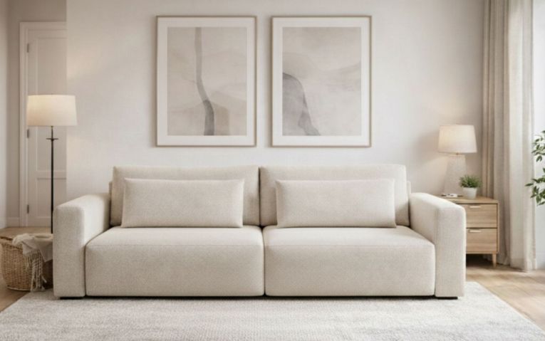 Divano Letto 2 Posti Bianco Crema Contenitore di Apertura a Libro 240x105 cm, Reclinabile - Erbezzo