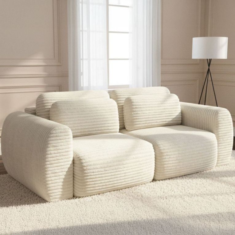 Divano Letto 2 Posti Bianco Crema Contenitore di Apertura a Libro 266x121 cm, Reclinabile - Golgi