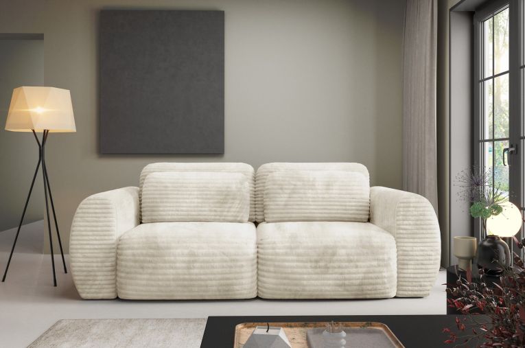 Divano Letto 2 Posti Bianco Crema Contenitore di Apertura a Libro 266x121 cm, Reclinabile - Golgi