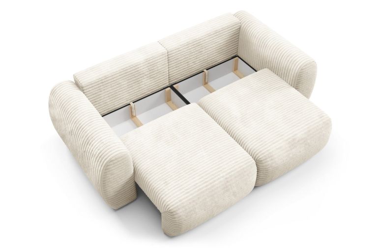 Divano Letto 2 Posti Bianco Crema Contenitore di Apertura a Libro 266x121 cm, Reclinabile - Golgi