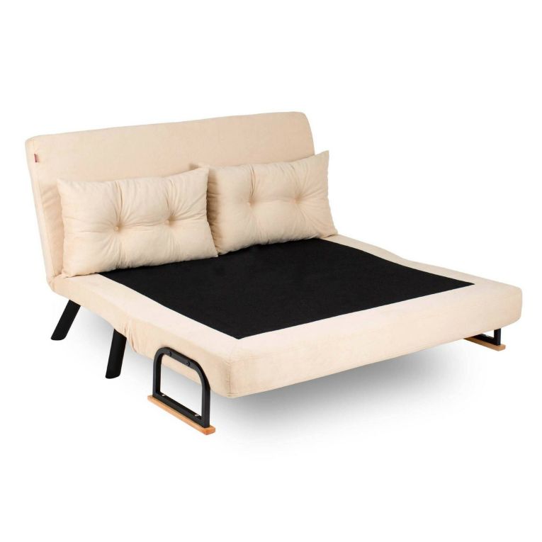 Divano Letto 2 Posti Bianco Crema Contenitore Reclinabile 133x78 cm, Apertura Click-clack - Calvin