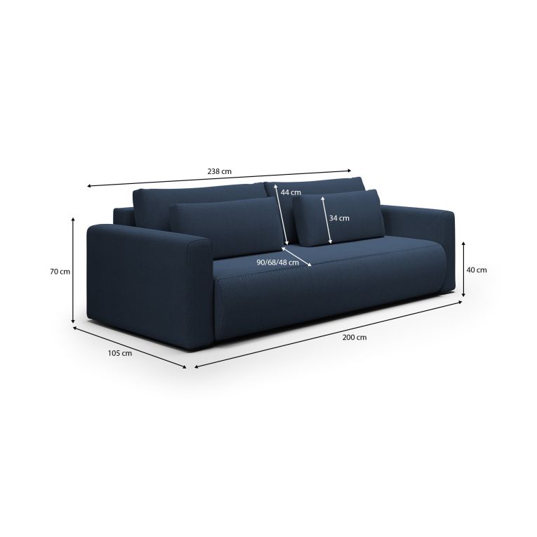 Divano Letto 2 Posti blu Contenitore di Apertura a Libro 240x105 cm, Reclinabile - Erbezzo