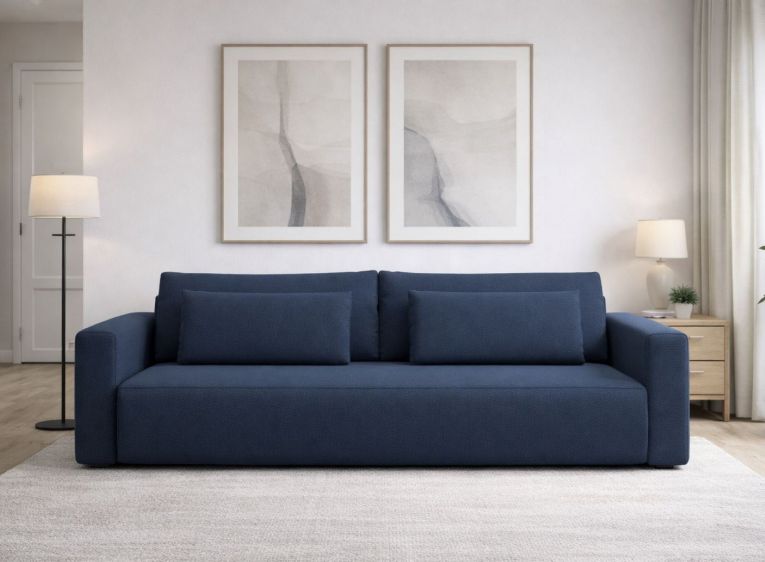 Divano Letto 2 Posti blu Contenitore di Apertura a Libro 240x105 cm, Reclinabile - Erbezzo
