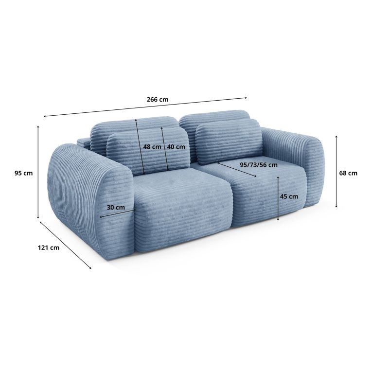 Divano Letto 2 Posti blu Contenitore di Apertura a Libro 266x121 cm, Reclinabile - Golgi