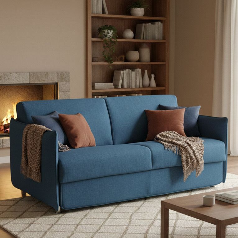Divano Letto 2 Posti blu Sfoderabile Contenitore 180x95 cm, di Apertura a Ribalta Made in Italy - Trissino