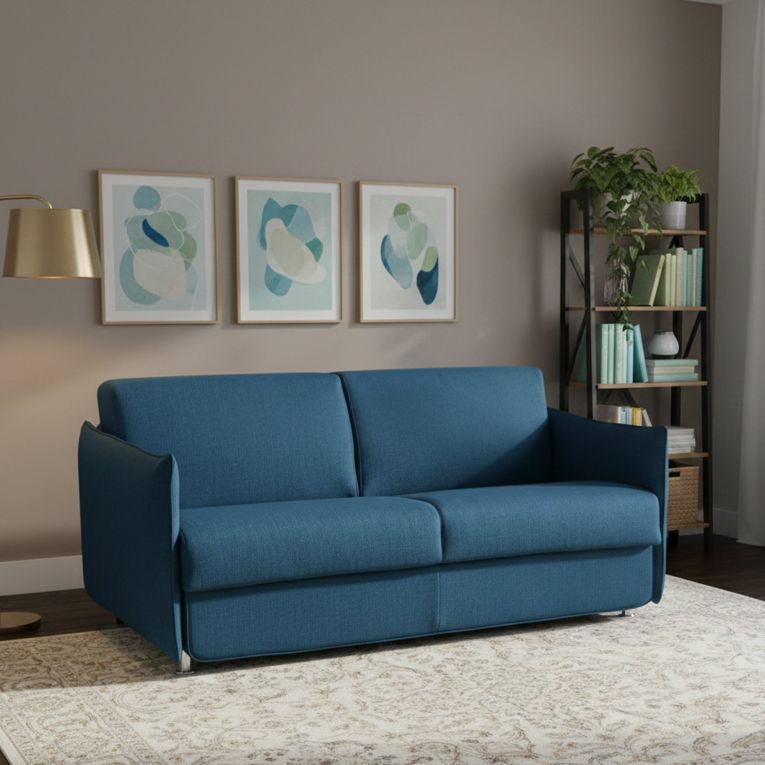 Divano Letto 2 Posti blu Sfoderabile Contenitore 180x95 cm, di Apertura a Ribalta Made in Italy - Trovo
