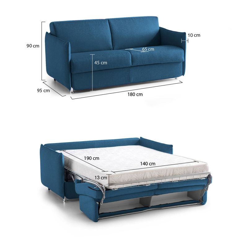 Divano Letto 2 Posti blu Sfoderabile Contenitore 180x95 cm, di Apertura a Ribalta Made in Italy - Trovo