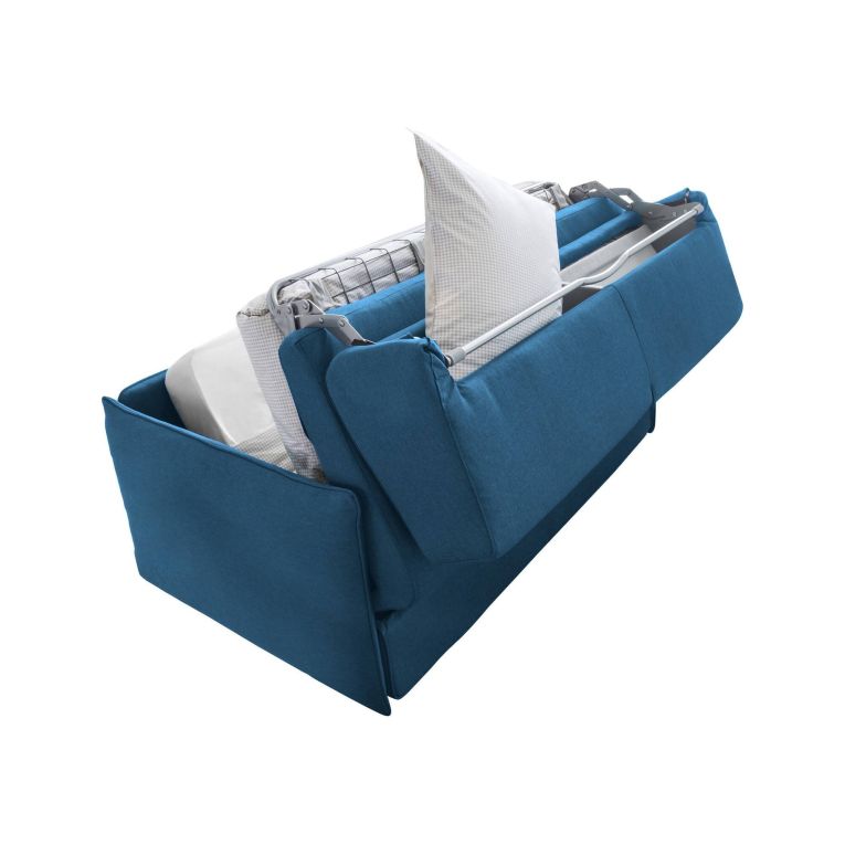 Divano Letto 2 Posti blu Sfoderabile Contenitore 180x95 cm, di Apertura a Ribalta Made in Italy - Trovo