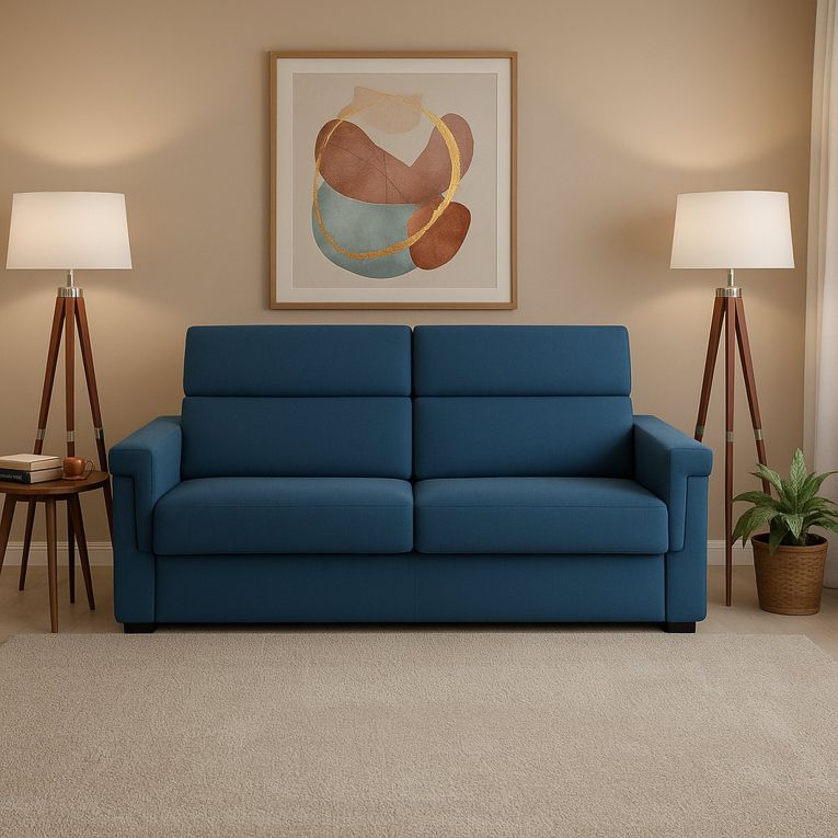 Divano Letto 2 Posti blu Sfoderabile Contenitore 185x95 cm, di Apertura a Ribalta Made in Italy - Tenna