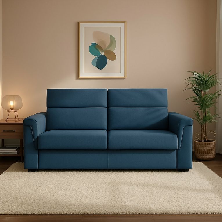 Divano Letto 2 Posti blu Sfoderabile Contenitore 205x95 cm, di Apertura a Ribalta Made in Italy - Biscossi
