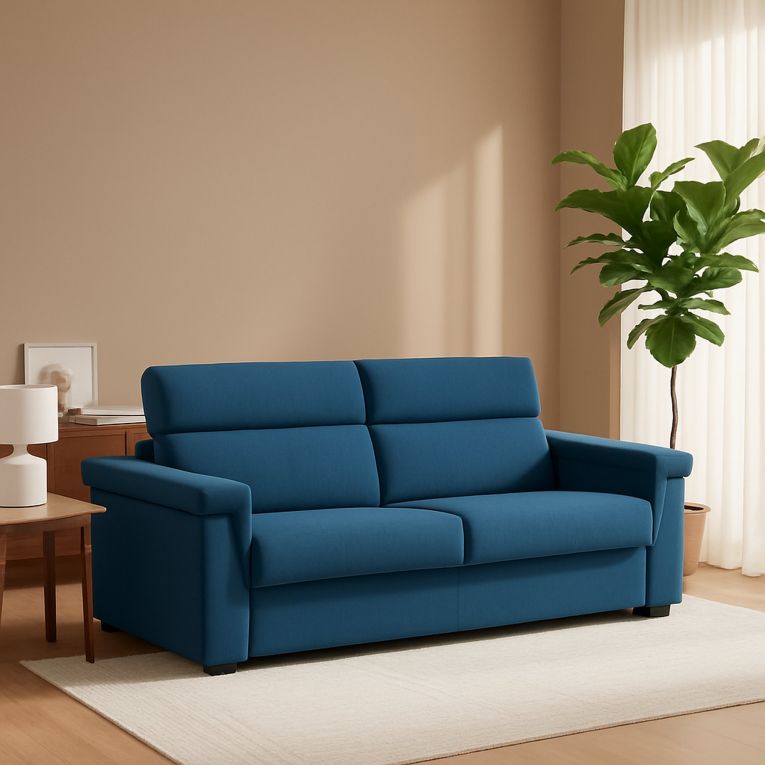 Divano Letto 2 Posti blu Sfoderabile Contenitore 205x95 cm, di Apertura a Ribalta Made in Italy - Brusasco