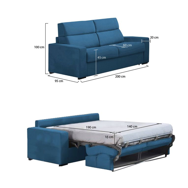 Divano letto 2 posti Ecate, 200x95 h100 cm, Blu
