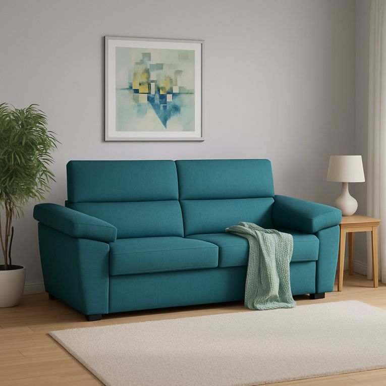 Divano letto 2 posti Fisciano, 205x95 h100 cm, Azzurro