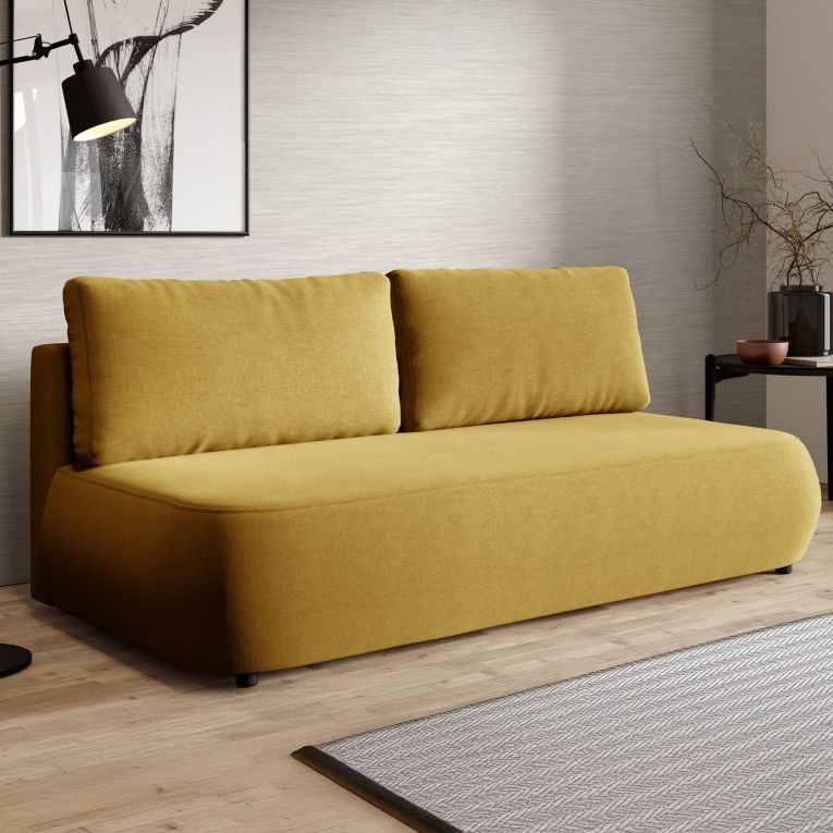 Divano Letto 2 Posti Giallo Contenitore Cuscini Sfoderabili 210x106 cm, Reclinabile - Brugnato