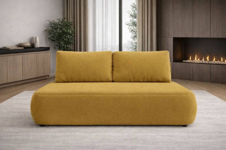 Divano Letto 2 Posti Giallo Contenitore Cuscini Sfoderabili 210x106 cm, Reclinabile - Brugnato