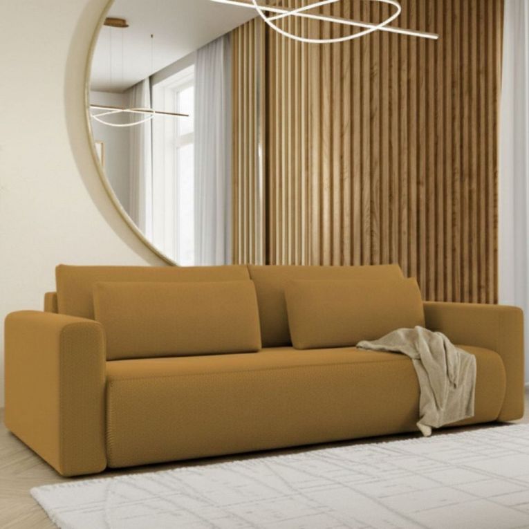 Divano Letto 2 Posti Giallo Contenitore di Apertura a Libro 240x105 cm, Reclinabile - Erbezzo