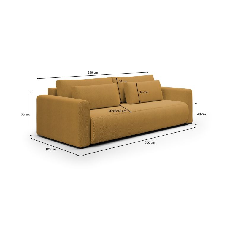 Divano Letto 2 Posti Giallo Contenitore di Apertura a Libro 240x105 cm, Reclinabile - Erbezzo