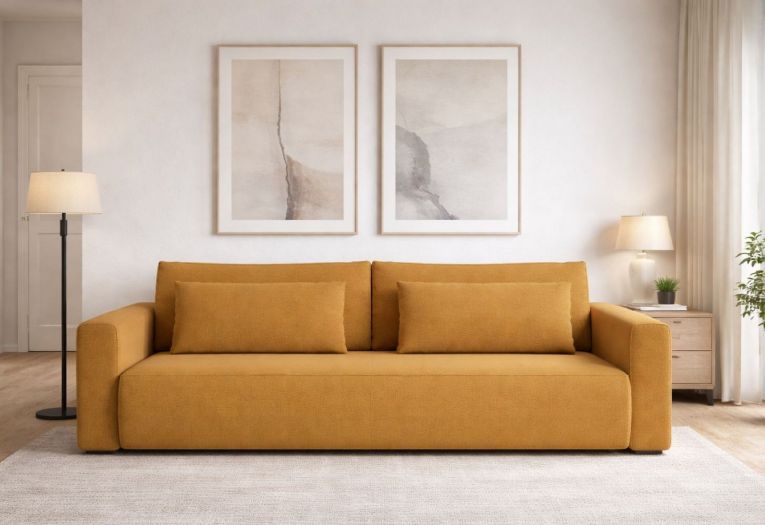 Divano Letto 2 Posti Giallo Contenitore di Apertura a Libro 240x105 cm, Reclinabile - Erbezzo