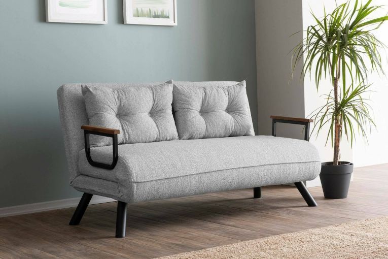 Divano Letto 2 Posti Grigio Chiaro Contenitore Reclinabile 133x78 cm, Braccioli - Calvin
