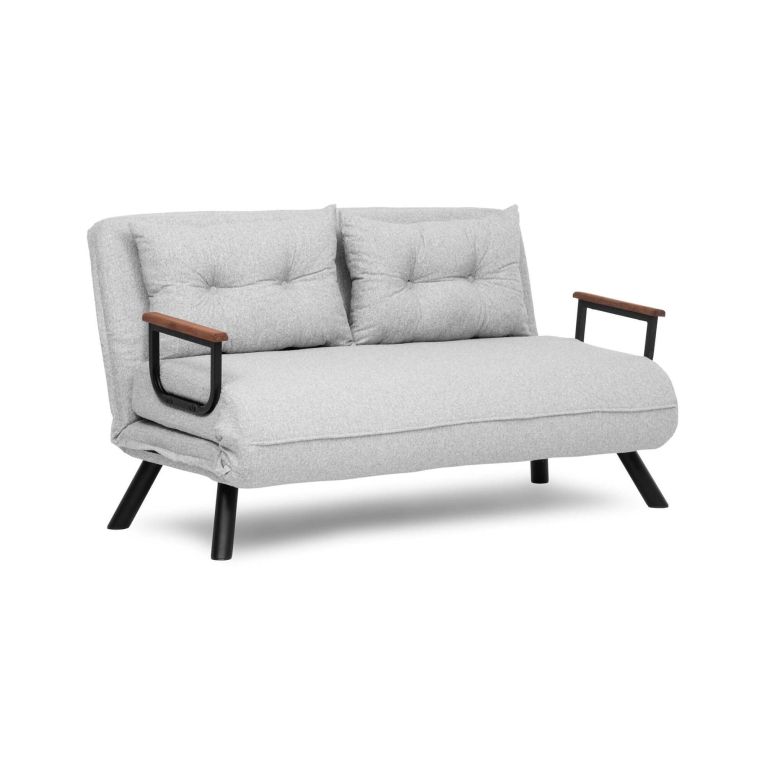 Divano Letto 2 Posti Grigio Chiaro Contenitore Reclinabile 133x78 cm, Braccioli - Calvin