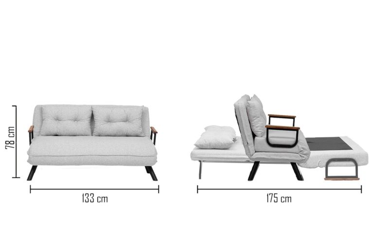 Divano Letto 2 Posti Grigio Chiaro Contenitore Reclinabile 133x78 cm, Braccioli - Calvin