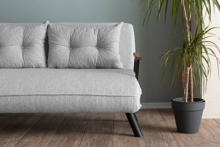 Divano Letto 2 Posti Grigio Chiaro Contenitore Reclinabile 133x78 cm, Braccioli - Calvin