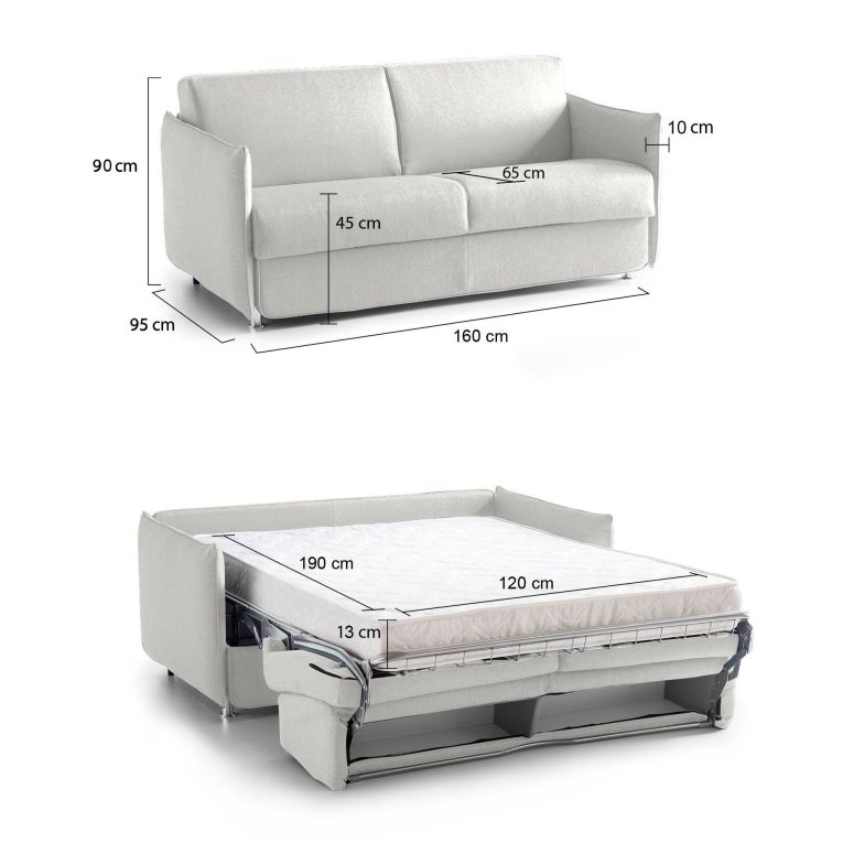 Divano Letto 2 Posti Grigio Chiaro Sfoderabile Contenitore 160x95 cm, di Apertura a Ribalta Made in Italy - Verceia