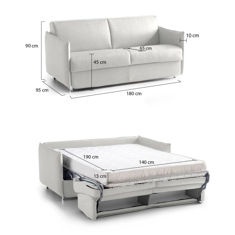 Divano Letto 2 Posti Grigio Chiaro Sfoderabile Contenitore 180x95 cm, di Apertura a Ribalta Made in Italy - Trovo