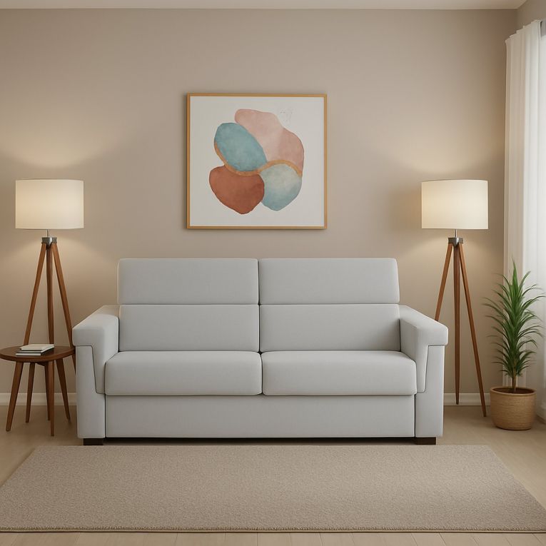 Divano Letto 2 Posti Grigio Chiaro Sfoderabile Contenitore 185x95 cm, di Apertura a Ribalta Made in Italy - Tenna