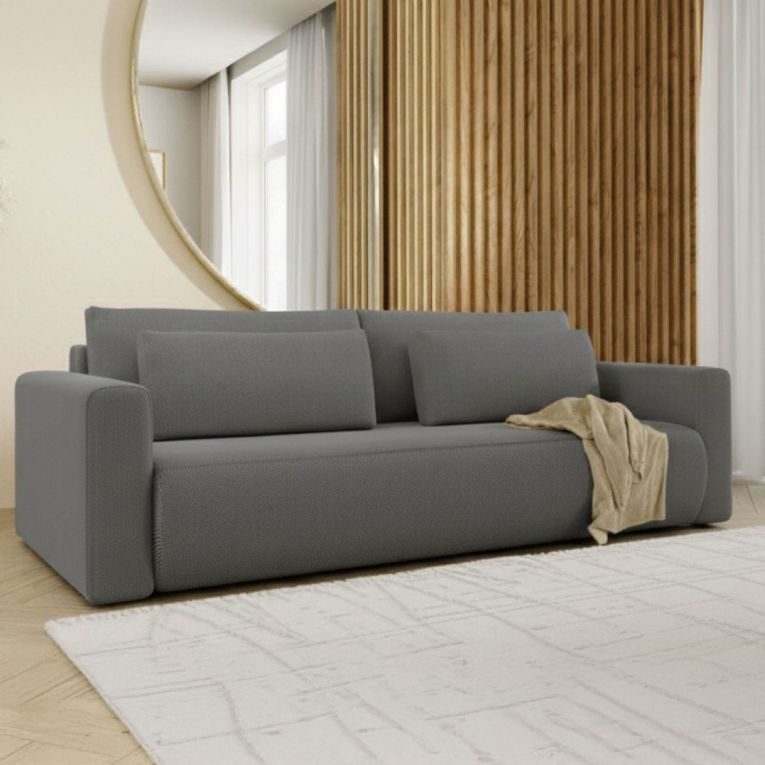 Divano Letto 2 Posti Grigio Contenitore di Apertura a Libro 240x105 cm, Reclinabile - Erbezzo