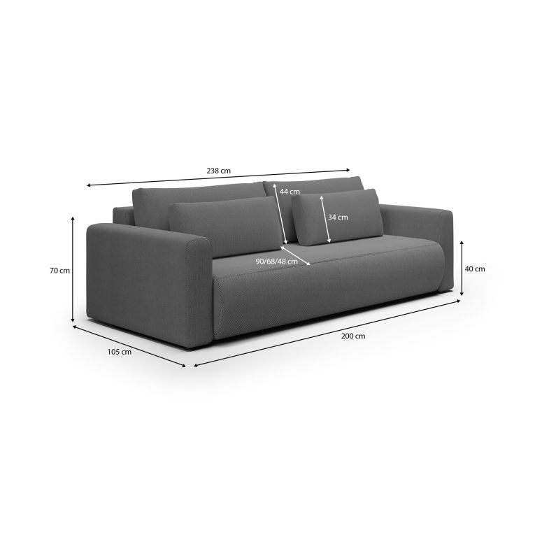 Divano Letto 2 Posti Grigio Contenitore di Apertura a Libro 240x105 cm, Reclinabile - Erbezzo