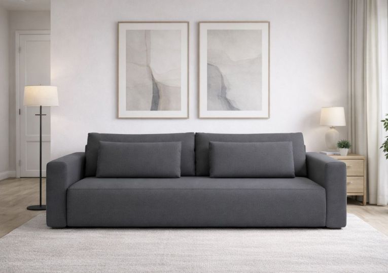 Divano Letto 2 Posti Grigio Contenitore di Apertura a Libro 240x105 cm, Reclinabile - Erbezzo