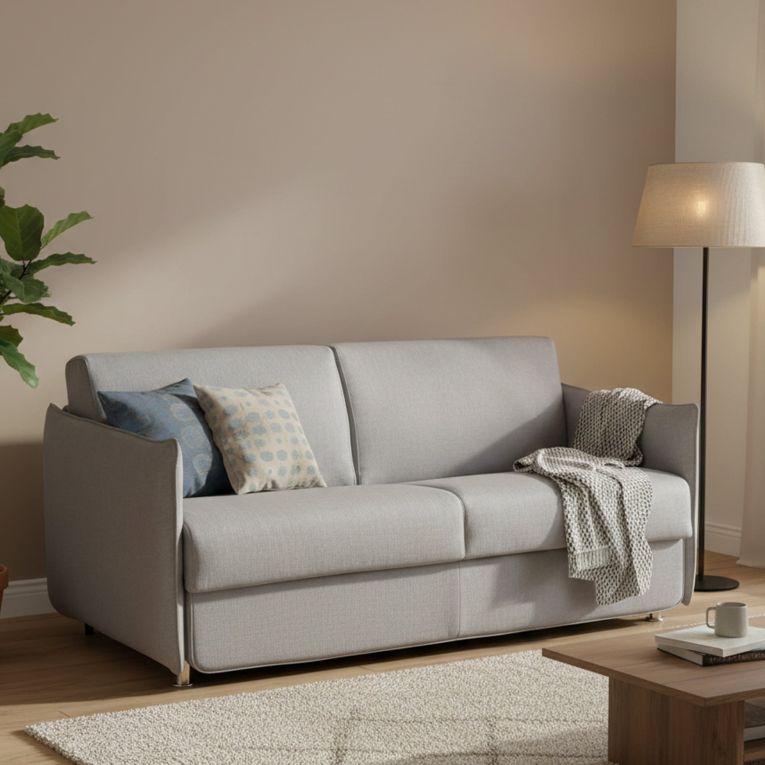 Divano Letto 2 Posti Grigio Sfoderabile Contenitore 160x95 cm, di Apertura a Ribalta Made in Italy - Verceia