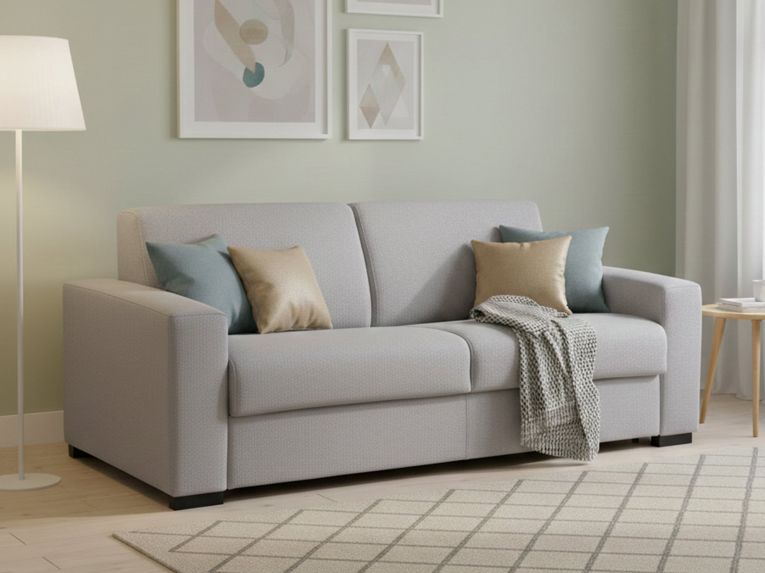 Divano Letto 2 Posti Grigio Sfoderabile Contenitore 160x95 cm, di Apertura Girevole - Alcatraz