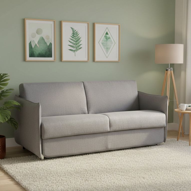 Divano Letto 2 Posti Grigio Sfoderabile Contenitore 180x95 cm, di Apertura a Ribalta Made in Italy - Trissino
