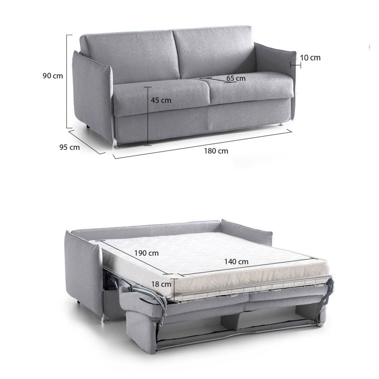 Divano Letto 2 Posti Grigio Sfoderabile Contenitore 180x95 cm, di Apertura a Ribalta Made in Italy - Trissino